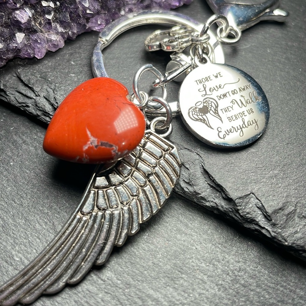 Memorial Red River Jasper Heart and Keychain With Memorial Poem Charm - Picture 5 of 12